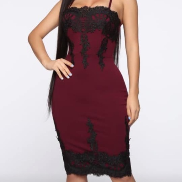 burgundy and black lace dress